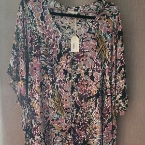 JODIFL Artsy 'Take Charge' Abstract Black Multicolor Boutique Blouse Top 3XL